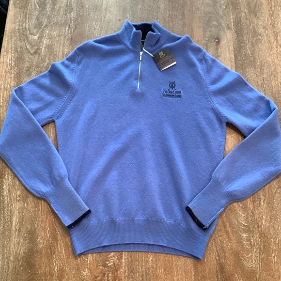 NWT St. Andrew’s Old Course Quarter Zip Wool Sweater in Ocean Blue - Picture 2 of 10